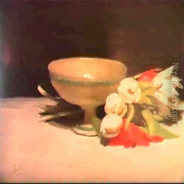 Tulips And A Libation-cup Oil Painting - William Nicholson