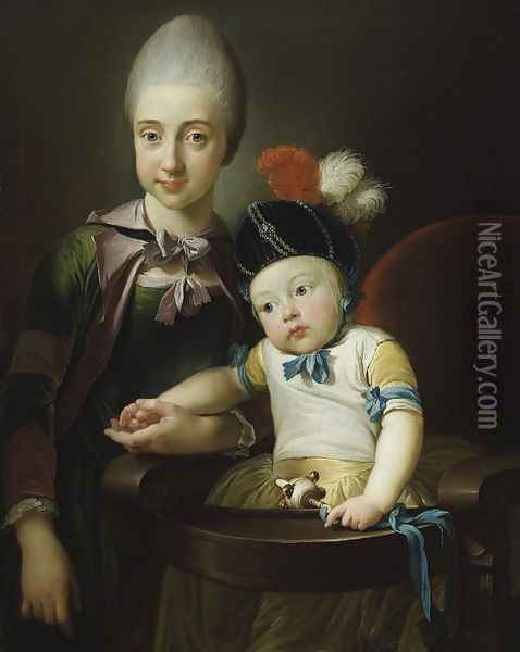 Child with a Young Girl (Et barn med en ung pige) Oil Painting - Jens Juel