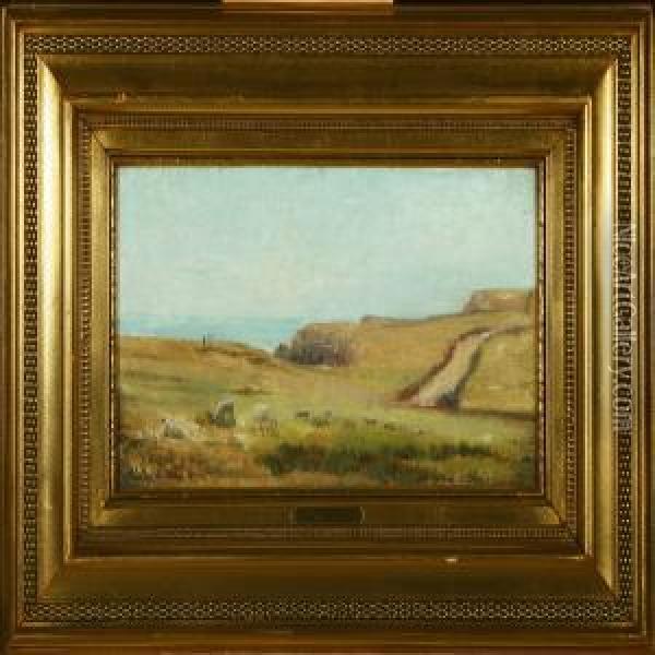Landscape With Grazing Sheep Oil Painting - Oscar Herschend