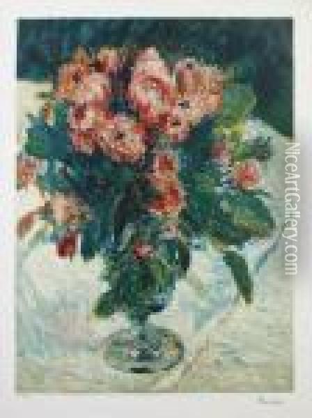 H.c. (moss - Roses) Oil Painting - Pierre Auguste Renoir