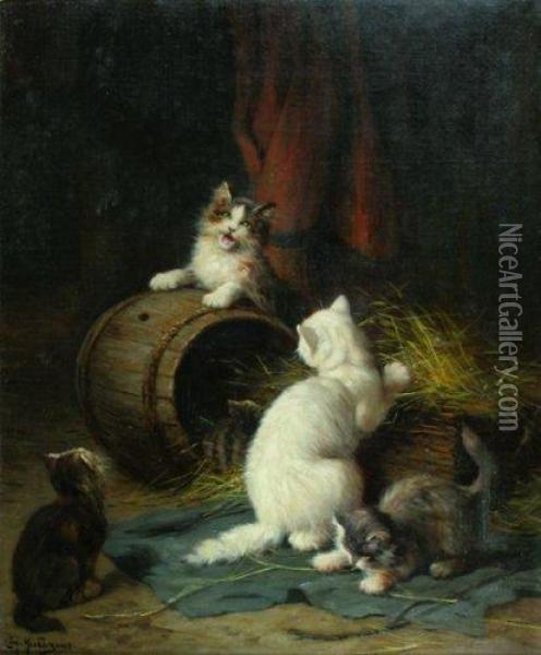 Les Quatre Chatons Oil Painting - Leon Charles Huber
