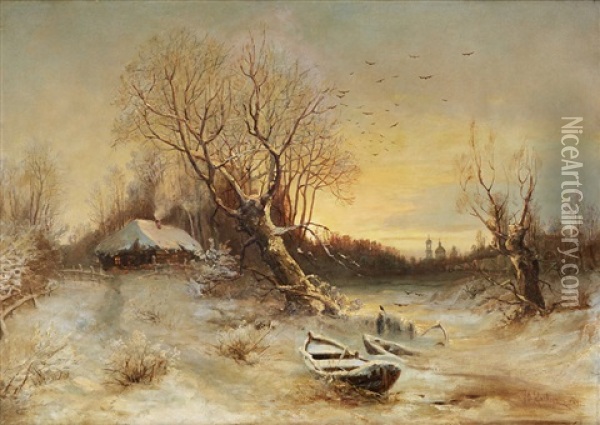 Vinterlandskap Oil Painting - Yuliy Yulevich (Julius) Klever