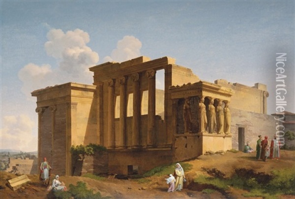 The Erechteion On The Acropolis, Athens Oil Painting - Lancelot Theodore Turpin De Crisse