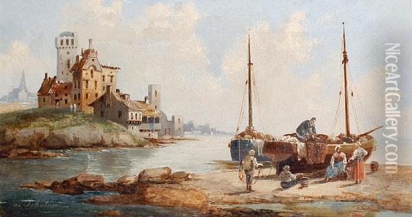 Unloading The Catch Oil Painting - Anton Schoth