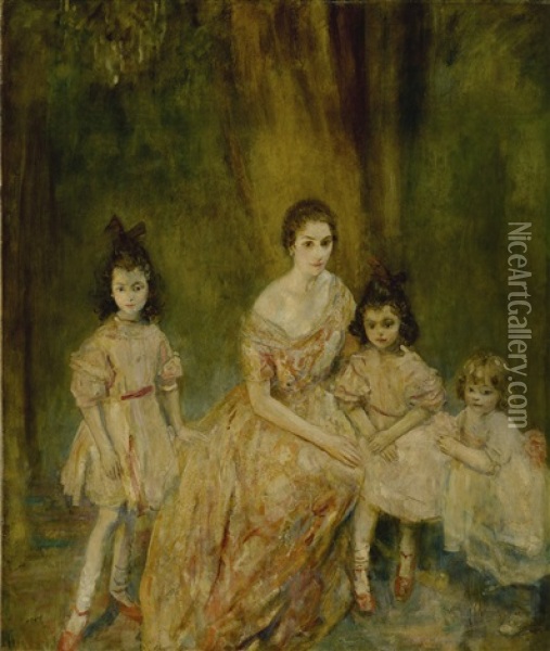 Portrait Of Madame Gandrillas And Her Children, Marie-rose, Carmen And Juana Oil Painting - Arthur Ambrose McEvoy