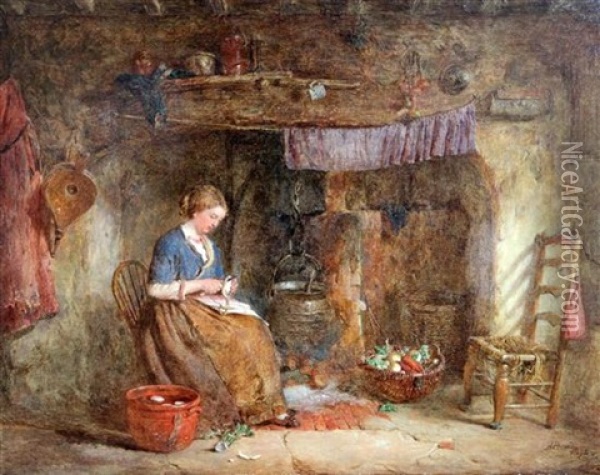 Beside The Hearth Oil Painting - Alfred Provis