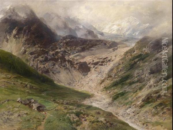 View Of The High Alps In The Distance Oil Painting - Carl Heyn