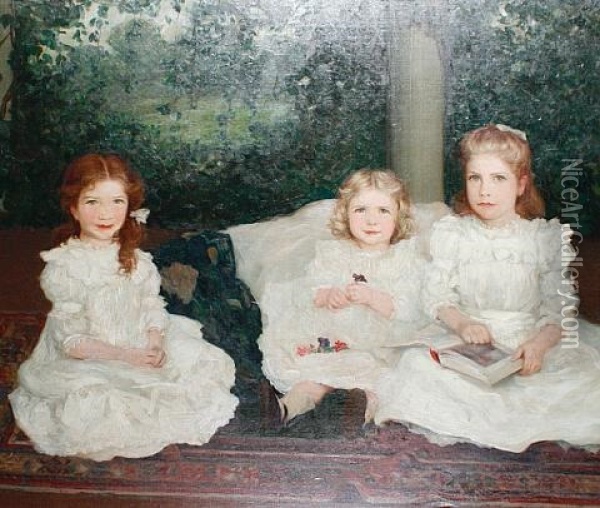 Bernadette, A Portrait Of Three Sisters In A Loggia Oil Painting - Augustus Vincent Tack