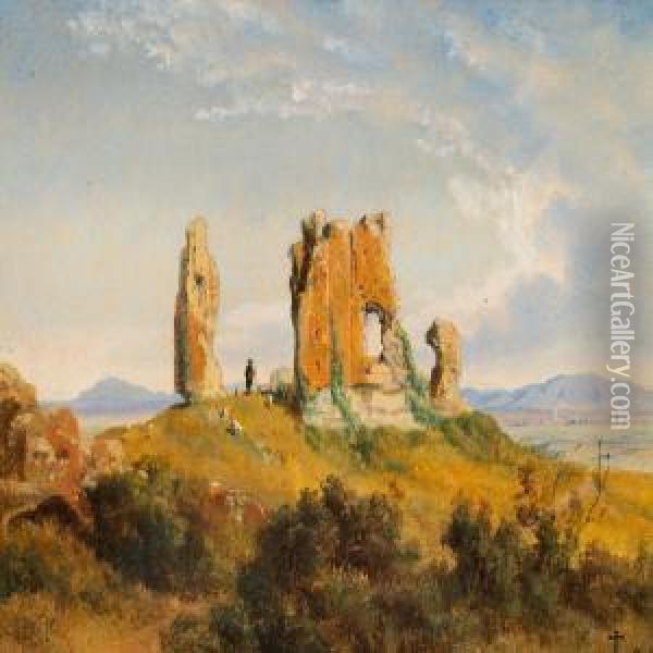 An Italian Landscape With Antique Ruins Oil Painting - Thorald Laessoe