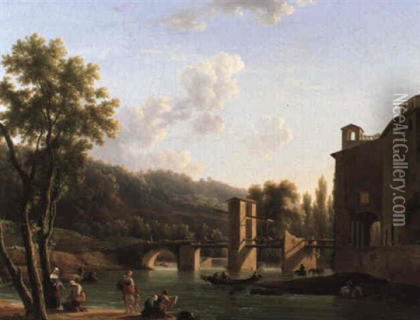 Landscape With A View Of The Bridge At Sora Oil Painting - Jean Joseph Xavier Bidault