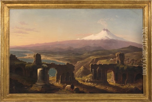 Mount Etna From Taormina, Sicily Oil Painting - Thomas Cole