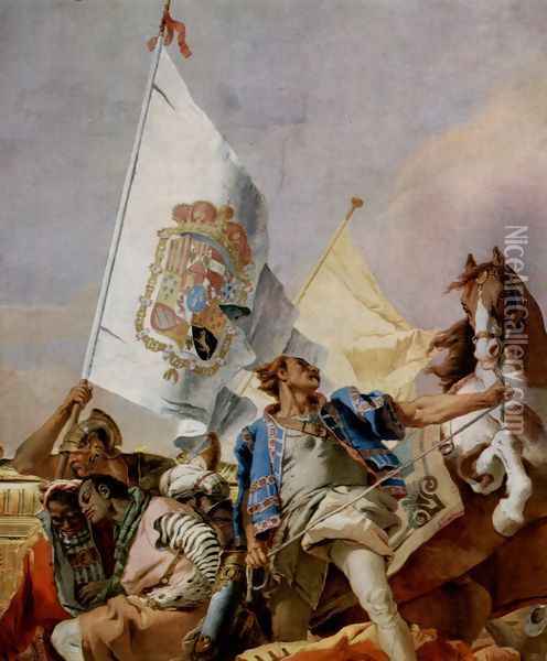 Frescoes in the Royal Palace of Madrid, scene, lauding Spain, detail 2 Oil Painting - Giovanni Battista Tiepolo