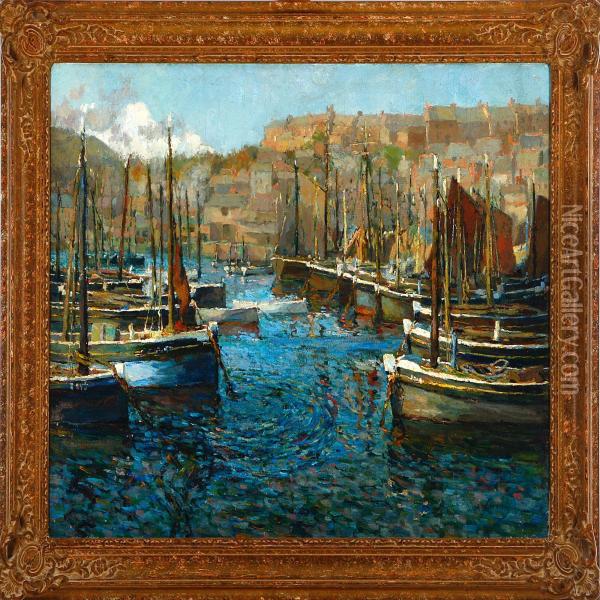 A Harbour Scenery With Sailships Oil Painting - Maurice Francois A. Courant