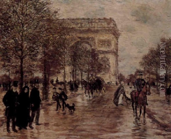 Les Champs Elysees, L'arc De Triomphe Oil Painting - Jean Francois Raffaelli
