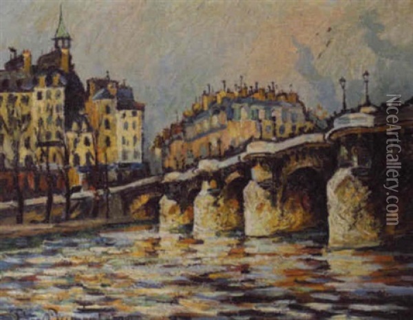 La Seine Au Pont-neuf Oil Painting - Pierre Dumont