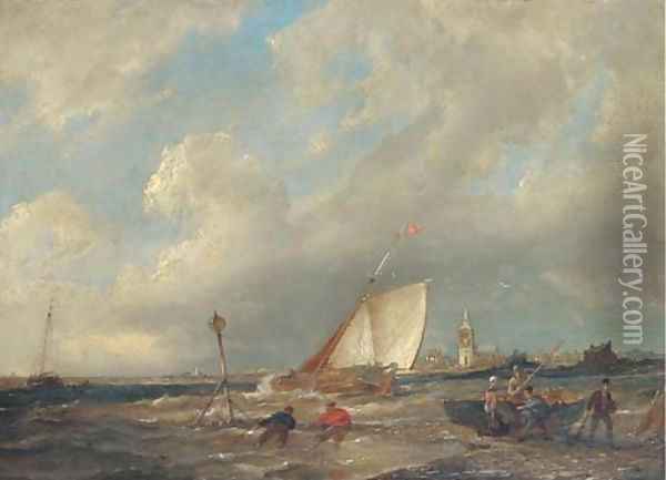 A blustery day on the Scheldt Oil Painting - Pieter Christiaan Cornelis Dommersen