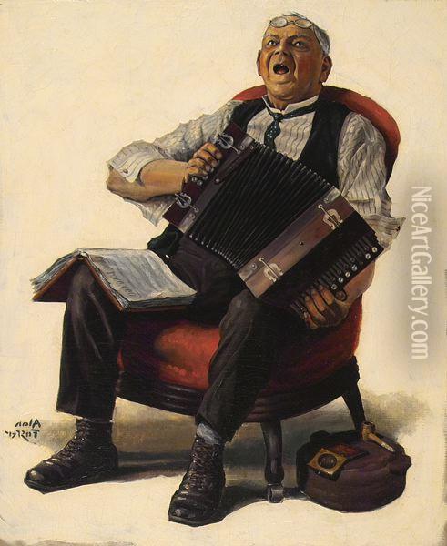 Man Playing Accordion. Oil Painting - Alan Stephans Foster