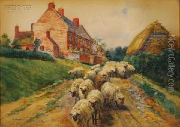 Driving The Sheep Home Oil Painting - John Austin Sands Monks