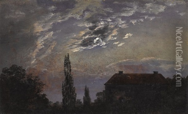 Moonlit Landscape Oil Painting - Johan Christian Dahl