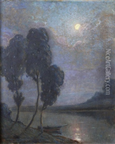 L'etang Au Clair De Lune Oil Painting - Maurice Chabas
