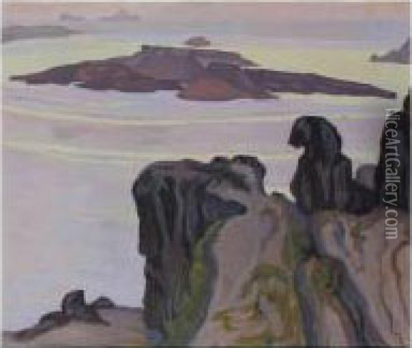 Santorini At Dusk Oil Painting - Konstantinos Maleas