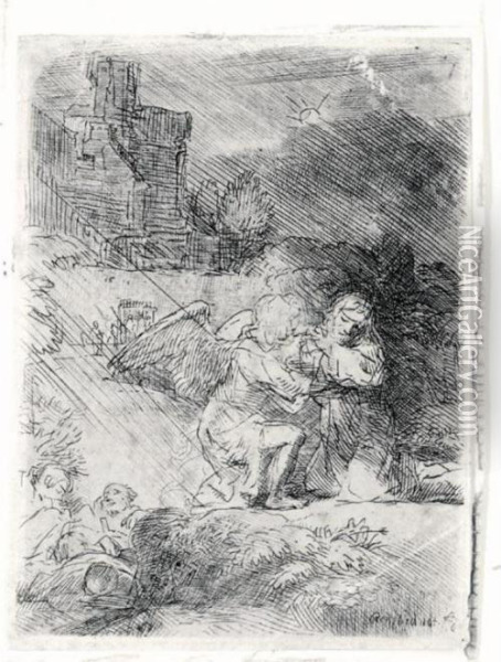The Agony In The Garden (b., Holl.75; H.293; Bb.57-3) Oil Painting - Rembrandt Van Rijn
