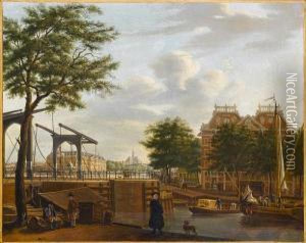 A View Of Amsterdam With The Scheepvaartmuseum Oil Painting - Paulus Constantin La Fargue