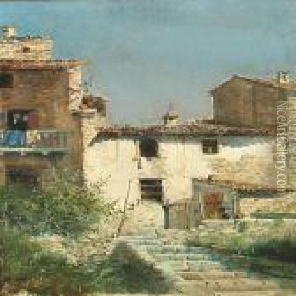 Scene From A Village, Spain Oil Painting - Eliseu Meifren i Roig