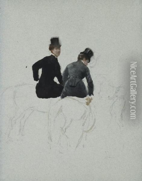 Deux Femmes A Cheval Oil Painting - Giuseppe de Nittis