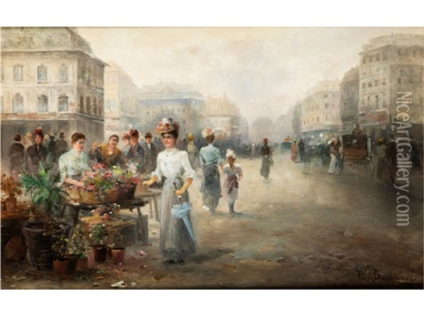 Besuch Des Blumenmarkts In Wien Oil Painting - Emil Barbarini
