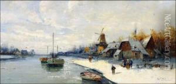 Dutch Harbor Oil Painting - Johann Wilhelm Weinmann