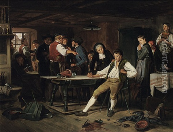 Nach Dem Wirtshausdiskurs Oil Painting - Johann Adalbert Heine