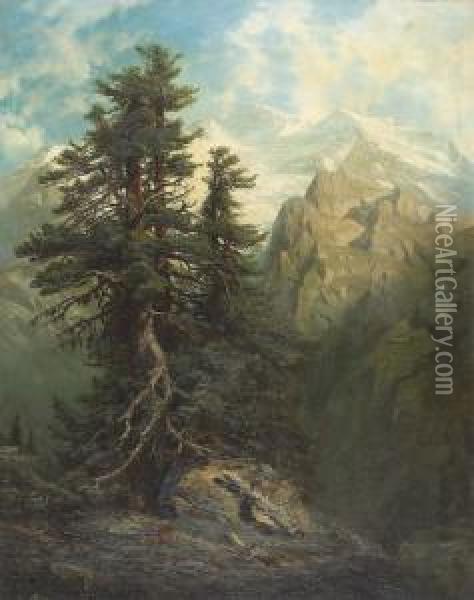 Blick Auf Die Jungfrau Von Murren Aus. Oil Painting - Leberecht Lortet