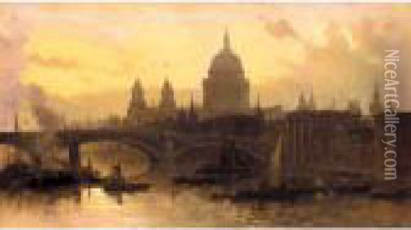 St. Pauls From The Thames, Looking West Oil Painting - David Roberts
