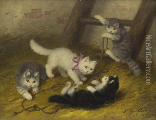 Spielende Katzchen. Oil Painting - Sophie Sperlich