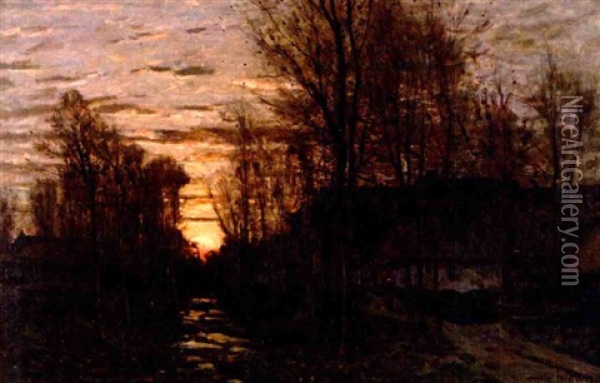 Sunset Landscape Oil Painting - Emile-Adelard Breton
