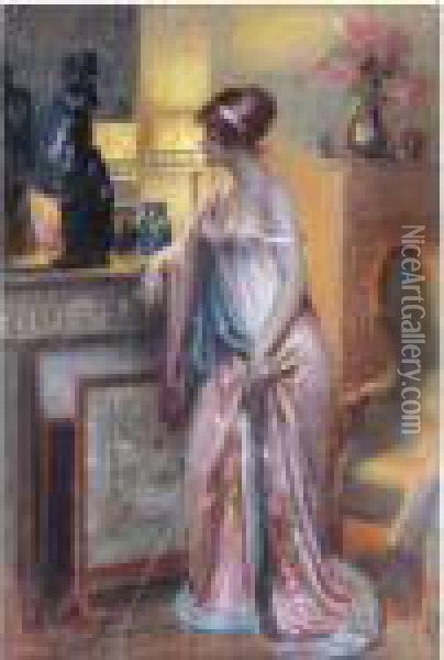 Dame Regardant Une Statue Oil Painting - Delphin Enjolras