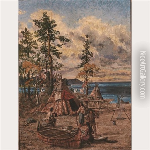 Indian Encampment, L. Superior, Ont Oil Painting - Thomas Mower Martin