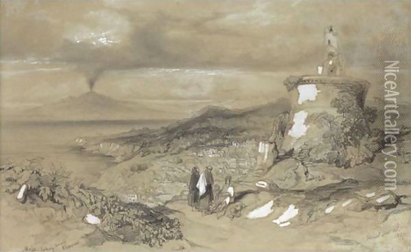 Massa Looking Towards Vesuvius Oil Painting - Edward Lear