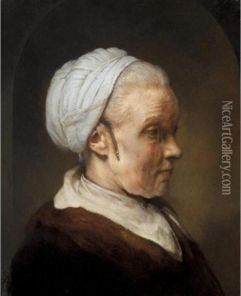 Study Of An Elderly Woman In A White Cap Oil Painting - Rembrandt Van Rijn