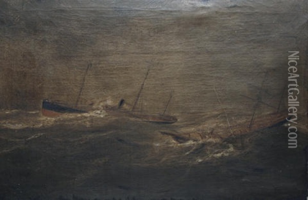Vessels In A Severe Gale Off Maryport (sketch) Oil Painting - William Mitchell