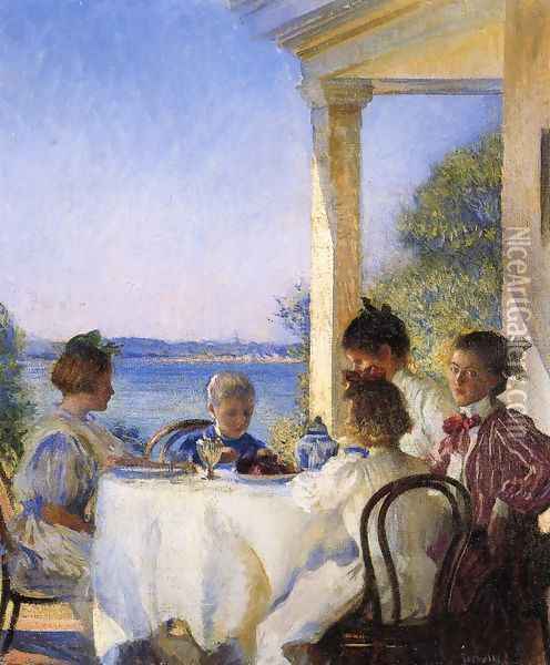 Breakfast on the Piazza Oil Painting - Edmund Charles Tarbell