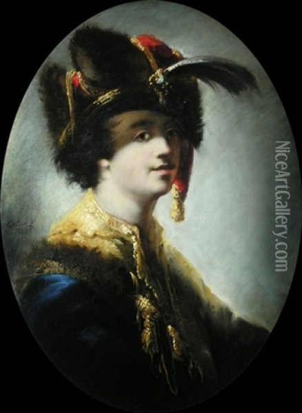 Portrait Eines Mannes In Orientalischem Gewand Und Kopfbedeckung Mit Einer Feder Oil Painting - Matthaeus Loder