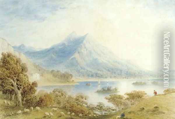 A mountainous lakeland landscape Oil Painting - Thomas Hosmer Shepherd
