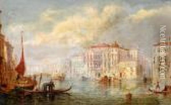 The Grand Canal, Venice, Signed Oil On Canvas, Dated 18??, 40x66cm Oil Painting - David Roberts