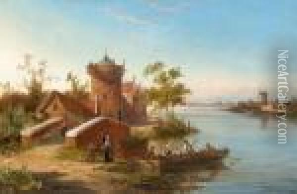 Hollandische
 Flusslandschaft. Oil Painting - William Raymond Dommersen
