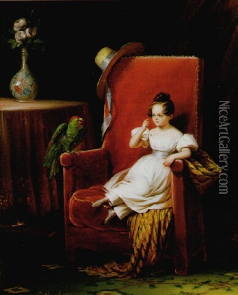 Jeune Fille Assise Oil Painting - Edouard Henri Theophile Pingret