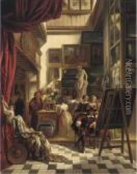 Rembrandt's Studio Oil Painting - Lodewijk Jan Petrus Toutenel