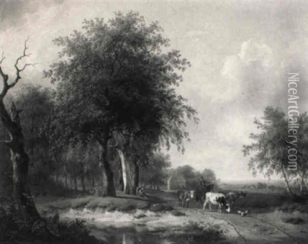 A Wooded Landscape With A Horseman Conversing With A Herdsman Oil Painting - Hendrik van de Sande Bakhuyzen