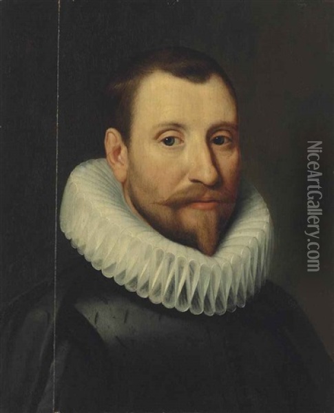 Portrait Of A Gentleman, Bust-length, In A Black Coat And White Ruff Oil Painting - Michiel Janszoon van Mierevelt